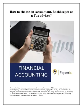 How to choose an Accountant, Bookkeeper or a Tax advisor?