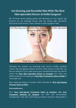 Get Glowing and Beautiful Skin With The Best Skin Specialist Doctor in Delhi Gurgaon!