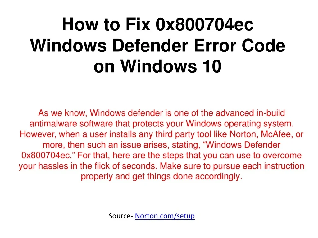 Windows Defender Error Message PPT - How to Fix 0x800704ec Windows Defender Error Code on Windows 10 ...