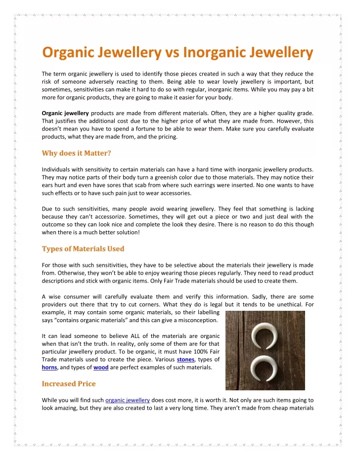 organic jewellery vs inorganic jewellery