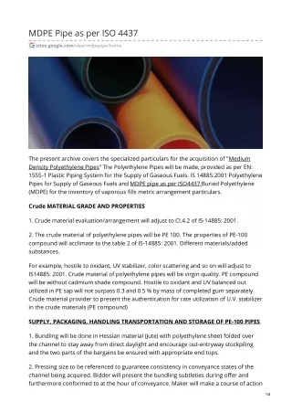 MDPE Pipe as per ISO 4437