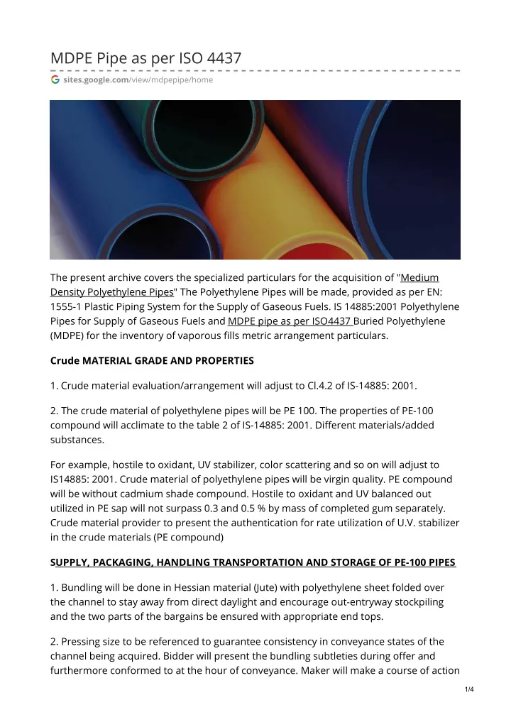 mdpe pipe as per iso 4437