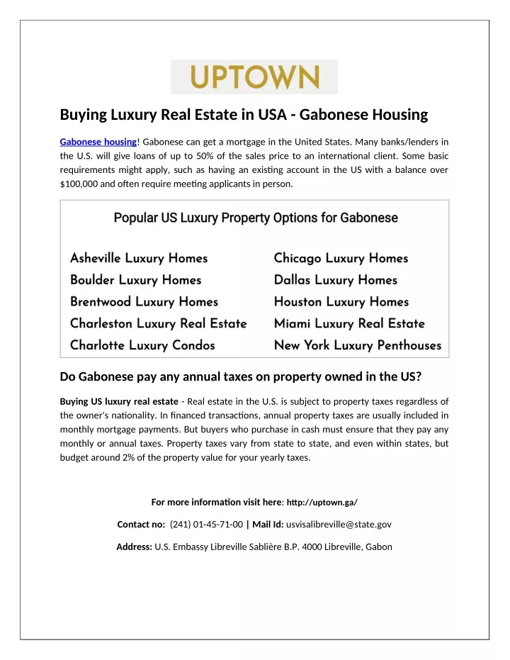 buying luxury real estate in usa gabonese housing