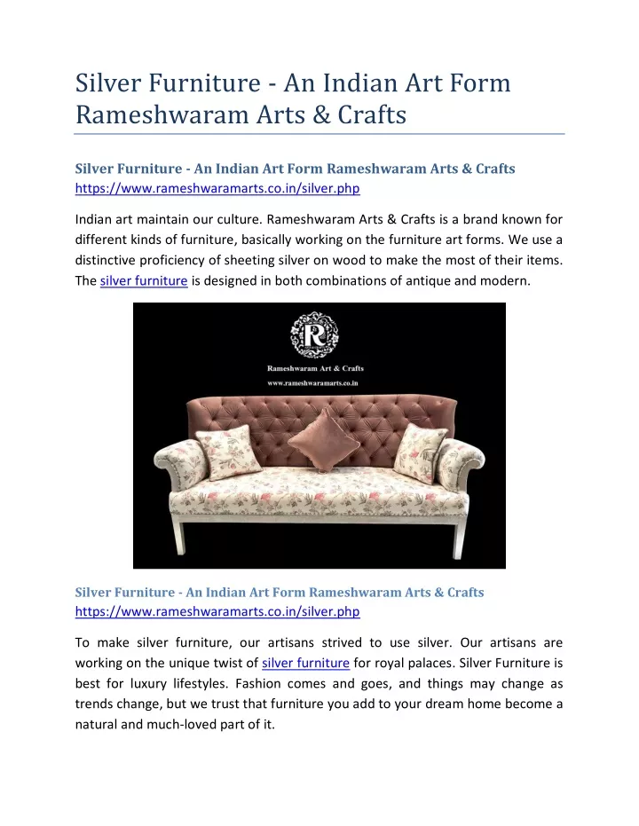 silver furniture an indian art form rameshwaram