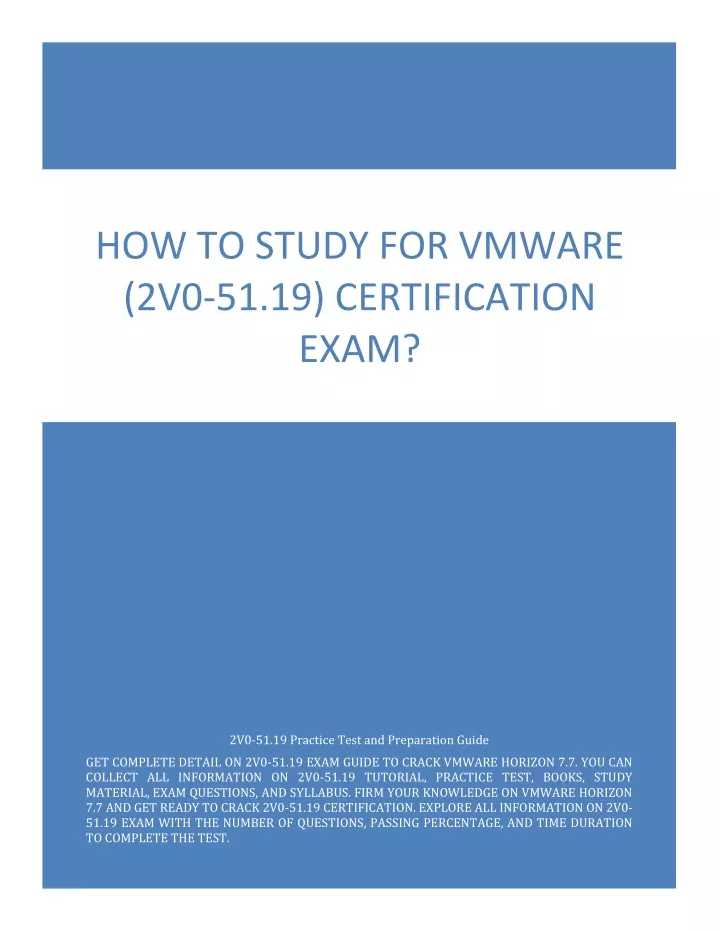 how to study for vmware 2v0 51 19 certification