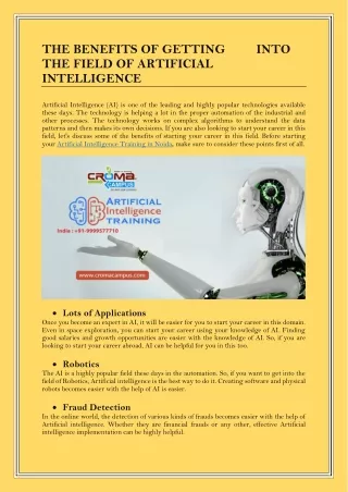 THE BENEFITS OF GETTING INTO THE FIELD OF ARTIFICIAL INTELLIGENCE