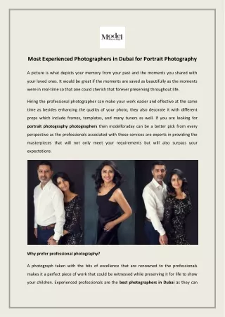 Most Experienced Photographers in Dubai for Portrait Photography