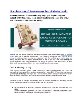 Hiring Local Lovers? Know Average Cost of Moving Locally