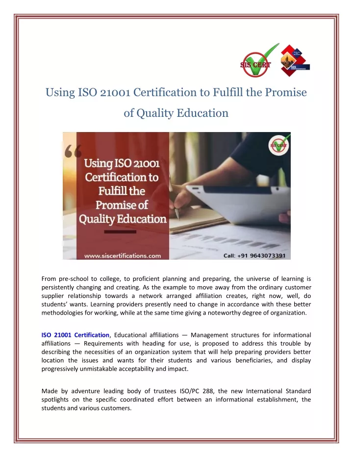 using iso 21001 certification to fulfill