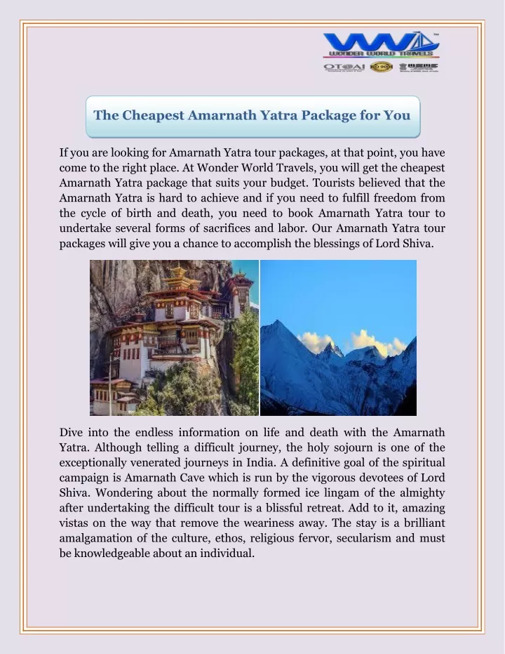 the cheapest amarnath yatra package for you