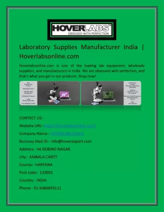 Laboratory Supplies Manufacturer India | Hoverlabsonline.com