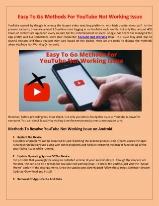 Easy To Go Methods For YouTube Not Working Issue