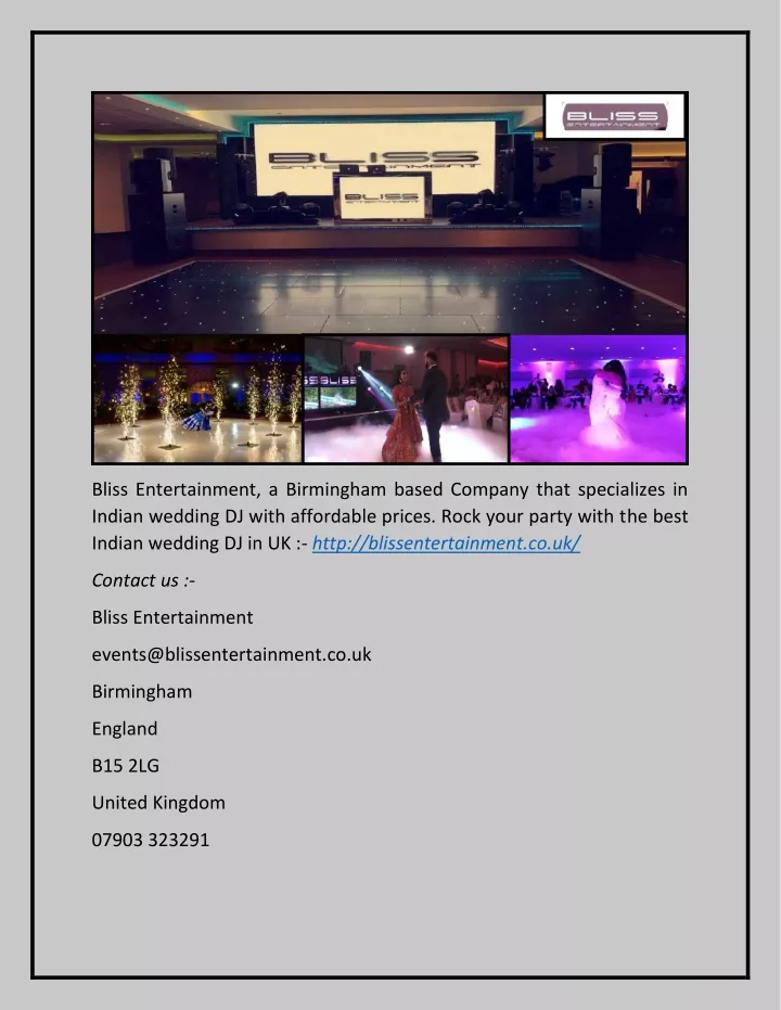 bliss entertainment a birmingham based company