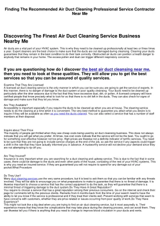 Finding The Best Air Duct Cleaning Professional Service Business Nearby Me