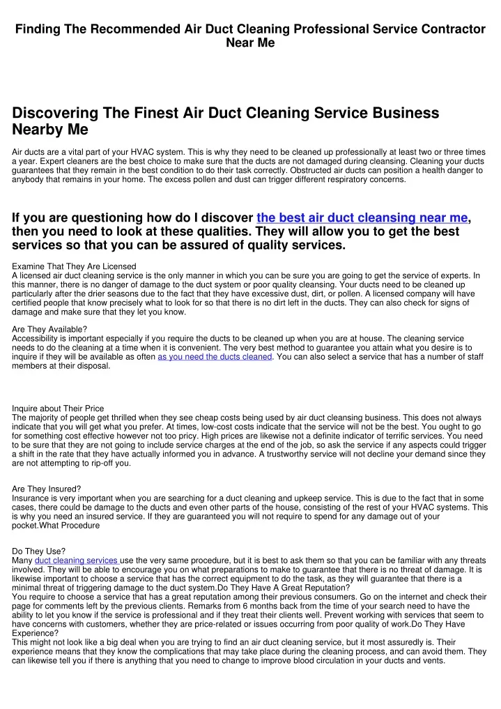 finding the recommended air duct cleaning