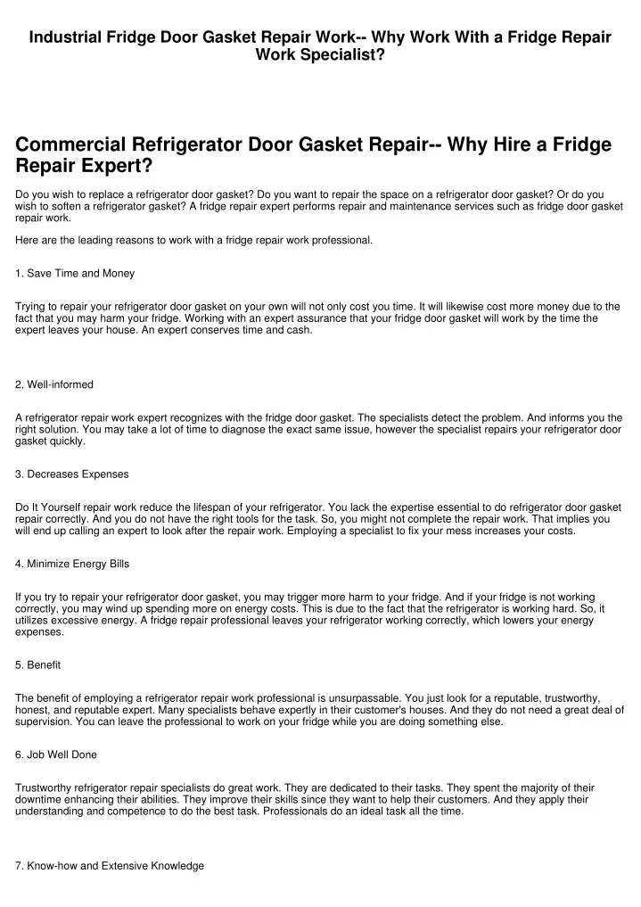 industrial fridge door gasket repair work