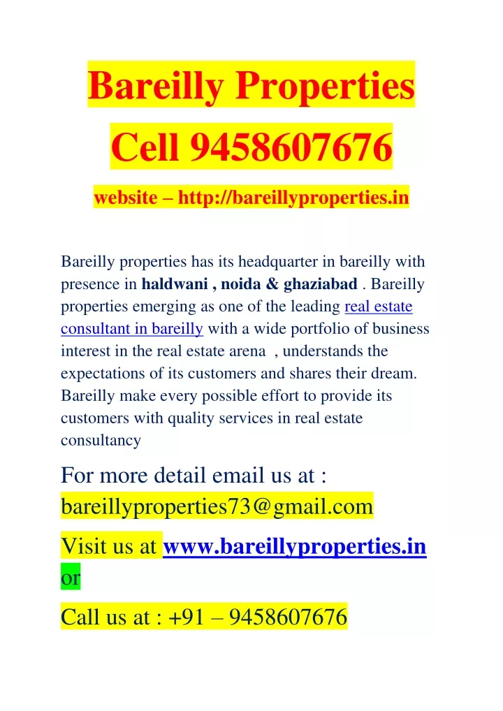 bareilly properties cell 9458607676