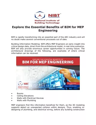 Explore the Essential Benefits of BIM for MEP Engineering