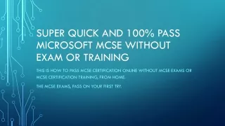 100% PASS Microsoft MCSE without exam or training