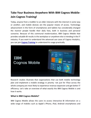 Take Your Business Anywhere With IBM Cognos Mobile- Join Cognos Training!