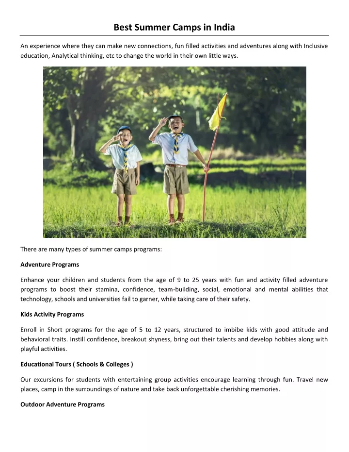 best summer camps in india