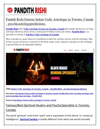 Pandith Rishi Famous Indian Vedic Astrologer in Toronto, Canada – psychicastrology predictions