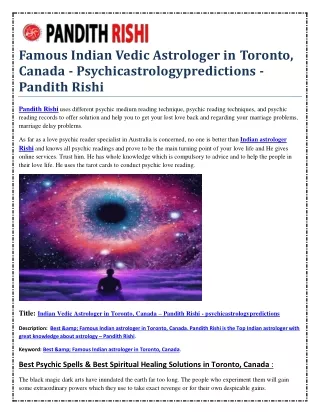 Famous Indian Vedic Astrologer in Toronto, Canada - Psychicastrology predictions - Pandith Rishi