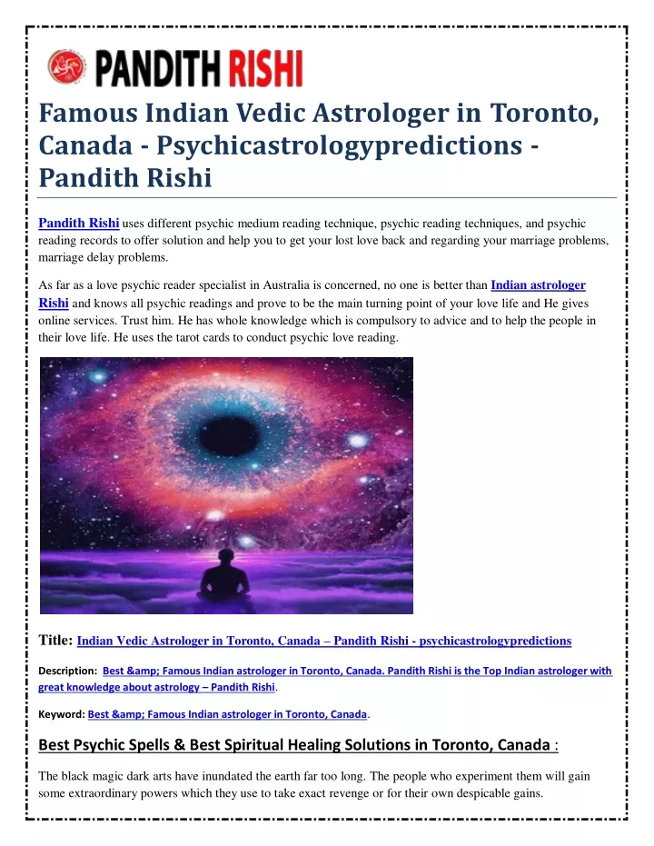 famous indian vedic astrologer in toronto canada