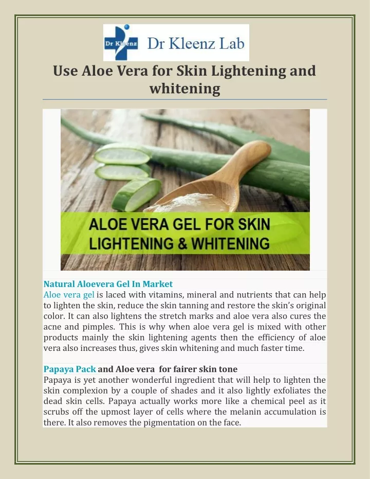 use aloe vera for skin lightening and whitening