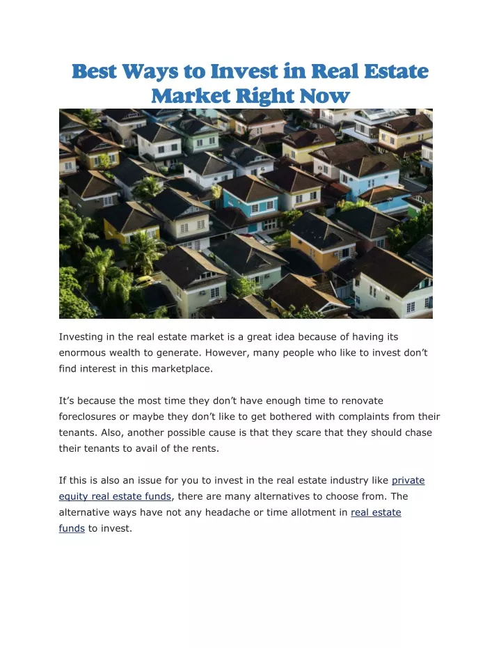 best ways to invest in real estate market right
