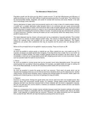 the alternative of waste control population