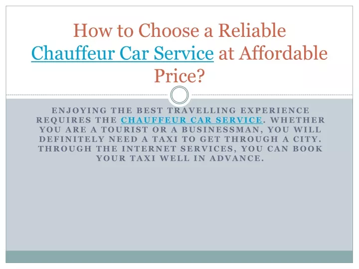 how to choose a reliable chauffeur car s ervice at affordable price