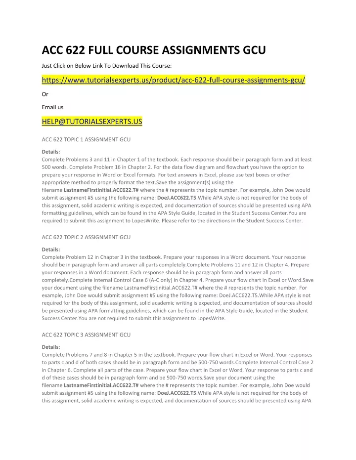 acc 622 full course assignments gcu