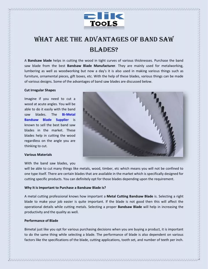 what are the advantages of band saw blades