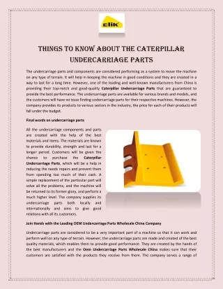 Things to Know About the Caterpillar Undercarriage Parts