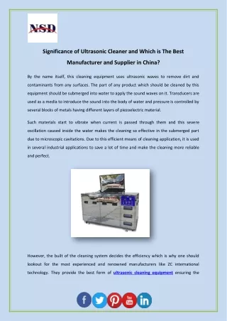 Significance of Ultrasonic Cleaner and Which is The Best Manufacturer and Supplier in China?