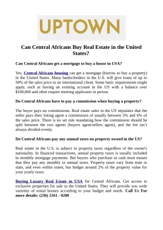 Can Central Africans Buy Real Estate in the United States?
