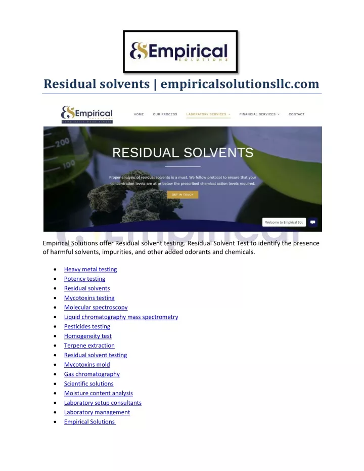 residual solvents empiricalsolutionsllc com