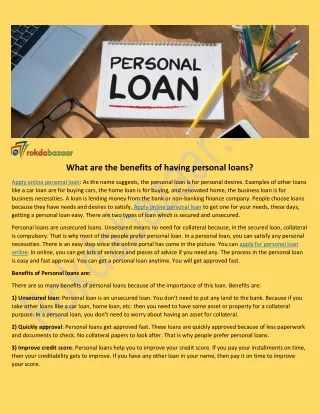 What are the benefits of having personal loans?