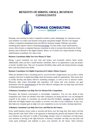 Benefits of Hiring Small Business Consultants
