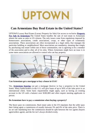 Can Armenians Buy Real Estate in the United States?