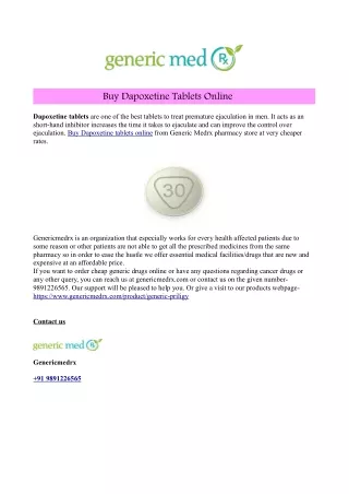 Buy Dapoxetine Tablets Online