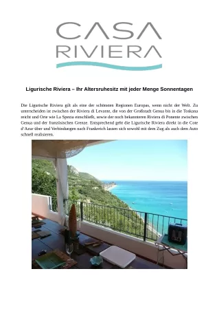 Ligurische Riviera – Ihr Altersruhesitz mit jeder Menge Sonnentagen