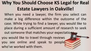 Why You Should Choose KS Legal for Real Estate Lawyers in Oakville!
