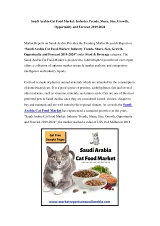 Saudi Arabia Cat Food Market: Growth, Opportunity and Forecast Till 2024