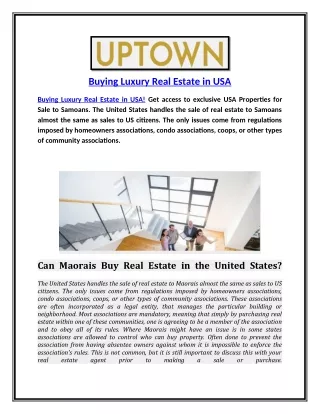 UPTOWN Buying Luxury Real Estate in USA