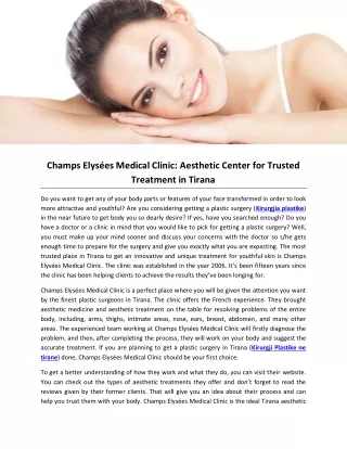 Champs Elysées Medical Clinic- Aesthetic Center for Trusted Treatment in Tirana