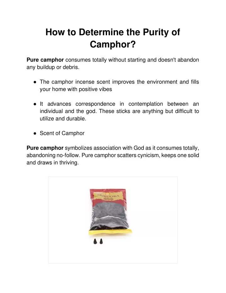 how to determine the purity of camphor
