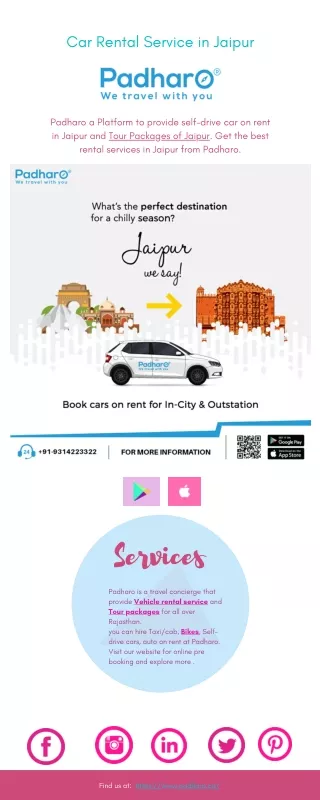 Car Rental Service in Jaipur at Padharo