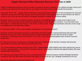 Angelo Sferrazza Offers Business Rescues This Year in 2020